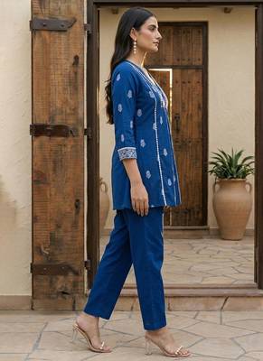 Navy blue printed cotton co-ord set 3