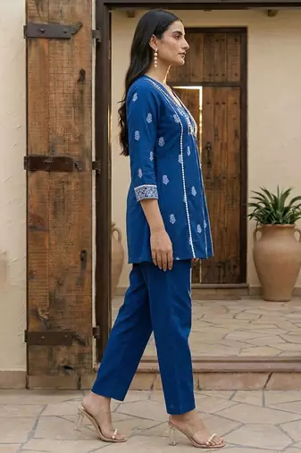 Navy blue printed cotton co-ord set