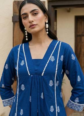 Navy blue printed cotton co-ord set 4