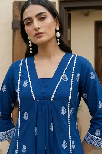 Navy blue printed cotton co-ord set