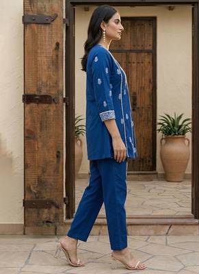 Navy blue printed cotton co-ord set 5