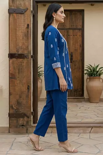 Navy blue printed cotton co-ord set