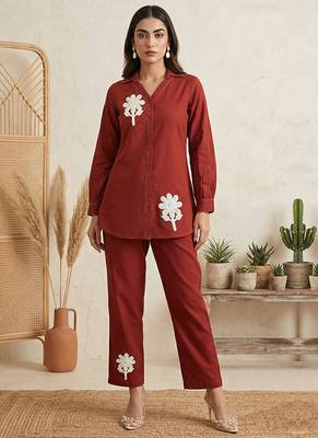 Rust embroidered cotton co-ord set 1