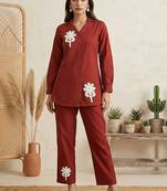 Rust embroidered cotton co-ord set