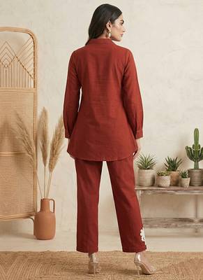 Rust embroidered cotton co-ord set 2