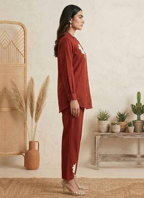 Rust embroidered cotton co-ord set 3