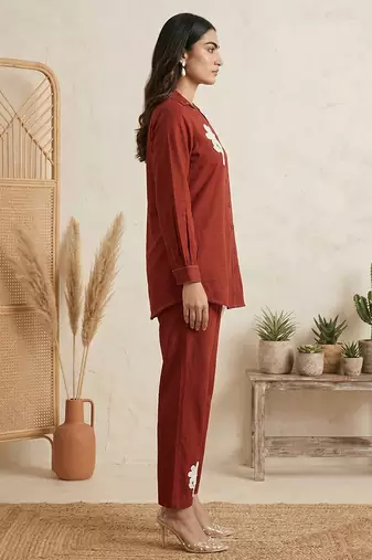 Rust embroidered cotton co-ord set