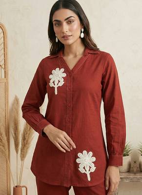 Rust embroidered cotton co-ord set 4