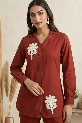 Rust embroidered cotton co-ord set