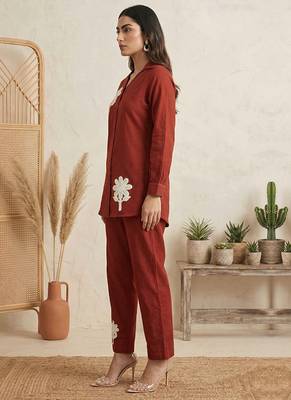 Rust embroidered cotton co-ord set 5