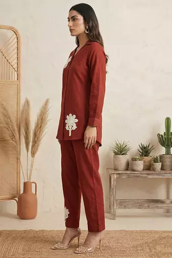Rust embroidered cotton co-ord set