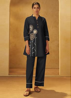 Black embroidered pure cotton co-ord set 1