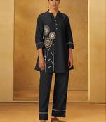 Black embroidered pure cotton co-ord set