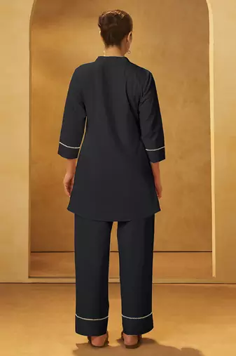 Black embroidered pure cotton co-ord set