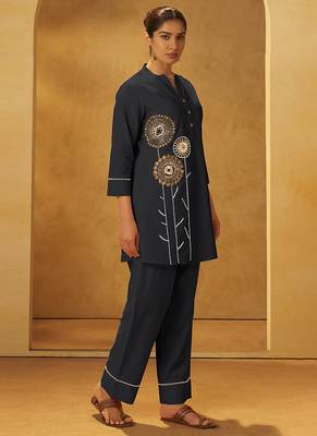 Black embroidered pure cotton co-ord set 3