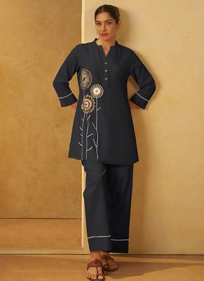 Black embroidered pure cotton co-ord set 4