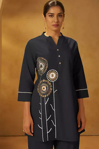 Black embroidered pure cotton co-ord set