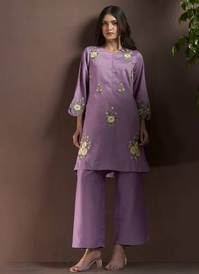 Lilac embroidered roman silk co-ord set 1