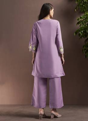 Lilac embroidered roman silk co-ord set 2
