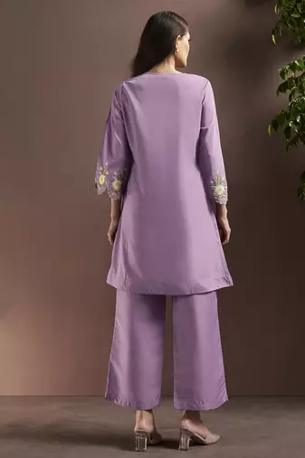 Lilac embroidered roman silk co-ord set