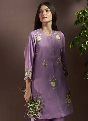 Lilac embroidered roman silk co-ord set 4