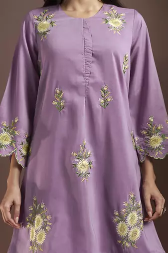 Lilac embroidered roman silk co-ord set