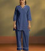 Dark blue embroidered schiffly cotton co-ord set