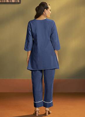 Dark blue embroidered schiffly cotton co-ord set 2