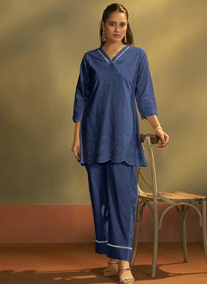 Dark blue embroidered schiffly cotton co-ord set 3
