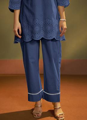 Dark blue embroidered schiffly cotton co-ord set 5