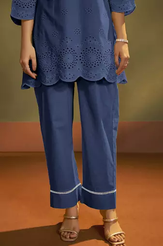 Dark blue embroidered schiffly cotton co-ord set