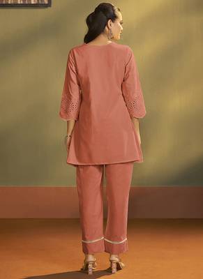 Rust embroidered schiffly cotton co-ord set 2