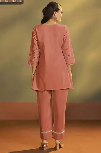 Rust embroidered schiffly cotton co-ord set