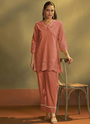 Rust embroidered schiffly cotton co-ord set 3