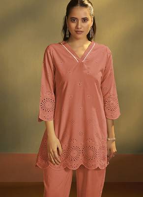 Rust embroidered schiffly cotton co-ord set 4