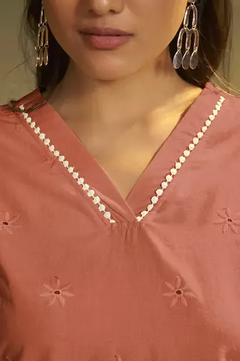 Rust embroidered schiffly cotton co-ord set