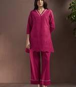 Pink embroidered schiffly pure cotton co-ord set