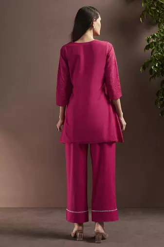 Pink embroidered schiffly pure cotton co-ord set