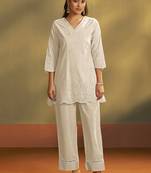 Cream embroidered schiffly cotton co-ord set