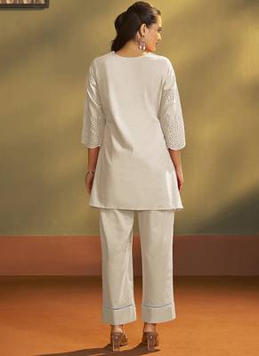 Cream embroidered schiffly cotton co-ord set 2
