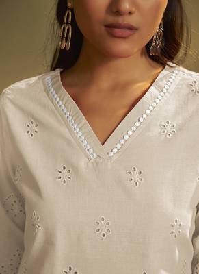Cream embroidered schiffly cotton co-ord set 5