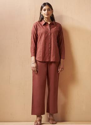 Rust embroidered cotton with cotton inner co-ord set 1