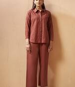 Rust embroidered cotton with cotton inner co-ord set