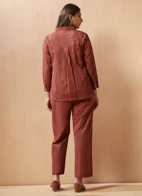 Rust embroidered cotton with cotton inner co-ord set 2