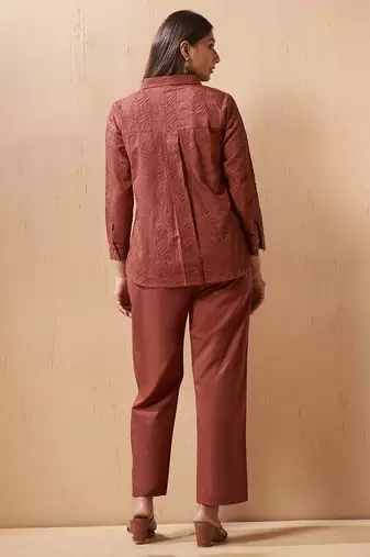 Rust embroidered cotton with cotton inner co-ord set