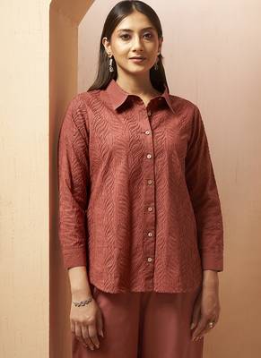 Rust embroidered cotton with cotton inner co-ord set 4