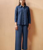 Navy blue embroidered cotton blend co-ord set