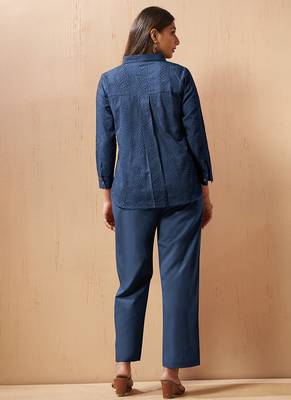Navy blue embroidered cotton blend co-ord set 2