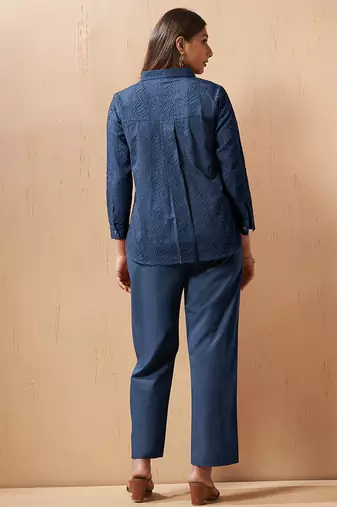 Navy blue embroidered cotton blend co-ord set