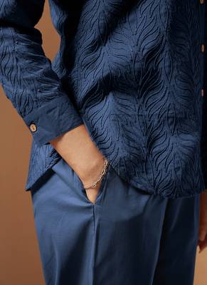 Navy blue embroidered cotton blend co-ord set 4